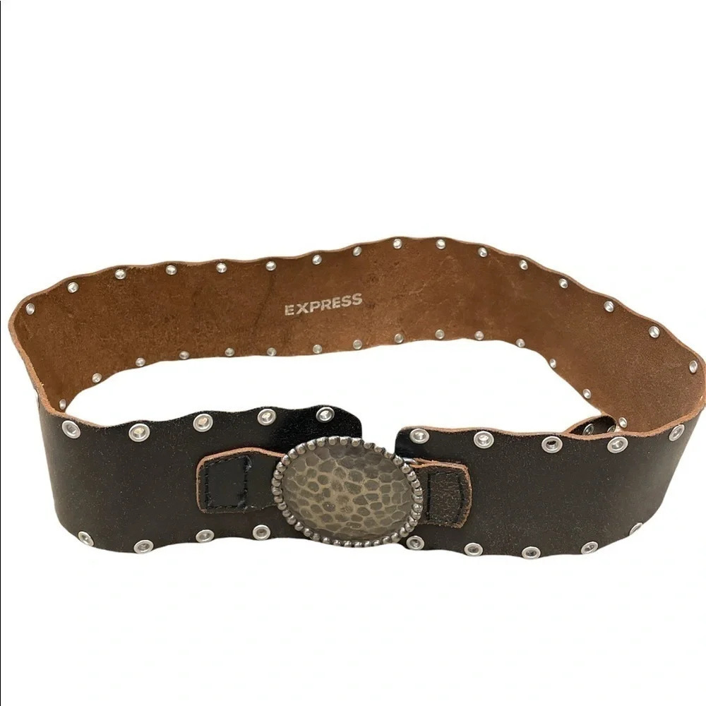 Vintage Express Genuine leather wide belt women’s Large Made in Italy